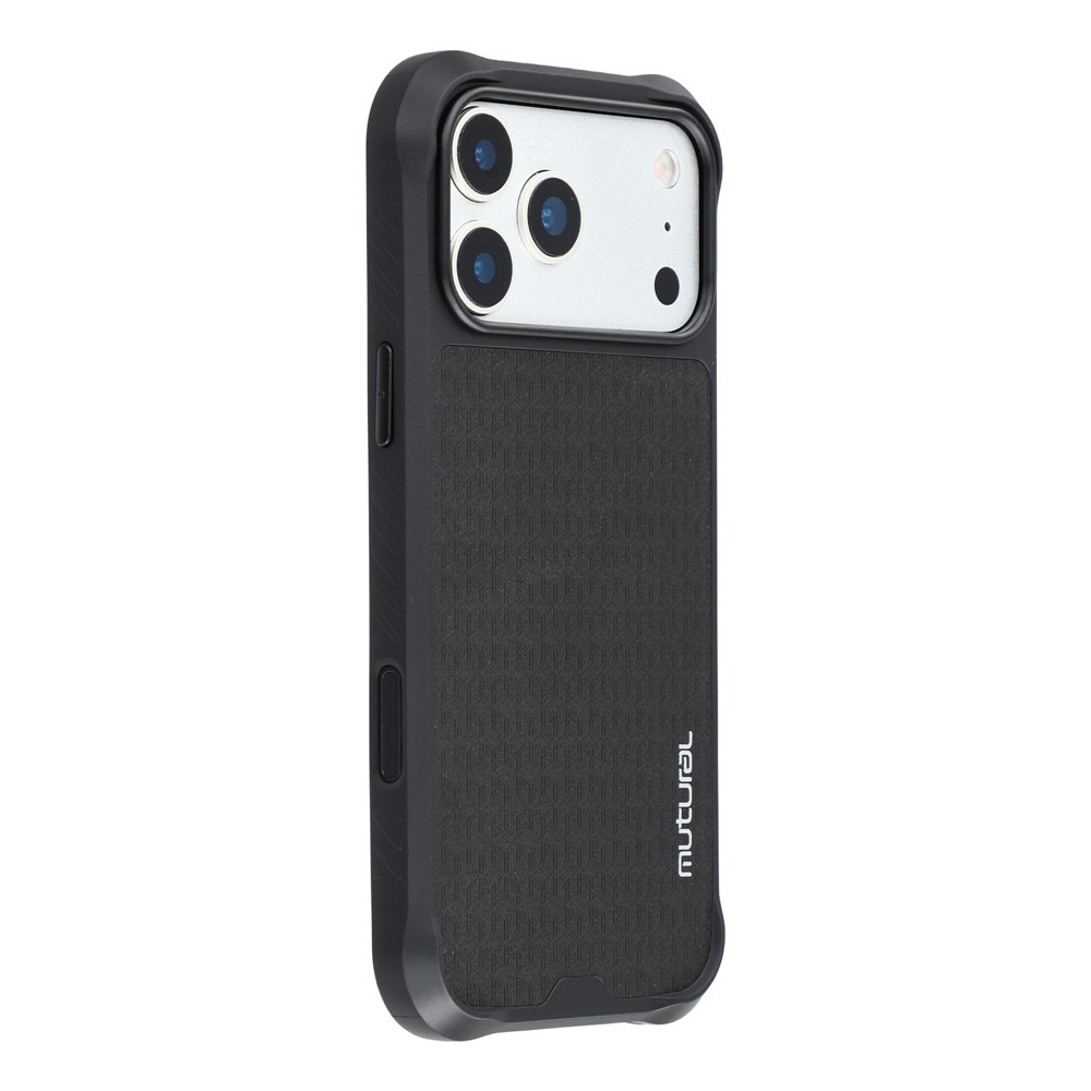 MUTURAL For iPhone 17 Pro Magnetic Case Leather Coated TPU + PC Phone Cover with Metal Camera Frame - Black