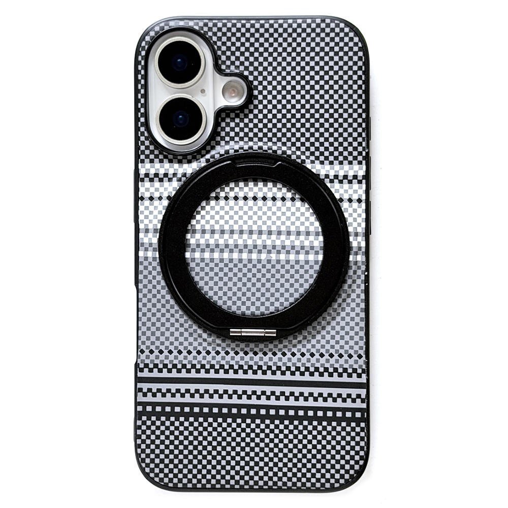 For iPhone 16 Magnetic Case Rotation Kickstand PU Leather + TPU Phone Cover - Grey
