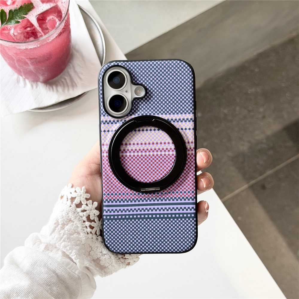 For iPhone 16 Magnetic Case Rotation Kickstand PU Leather + TPU Phone Cover - Purple
