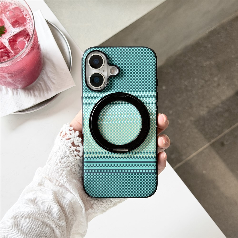 For iPhone 16 Magnetic Case Rotation Kickstand PU Leather + TPU Phone Cover - Green