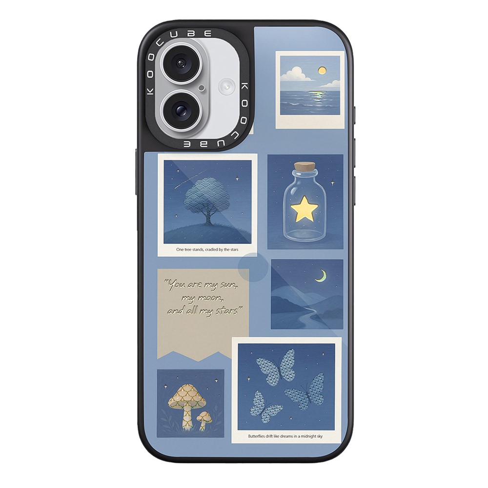 For iPhone 16 Case Compatible with MagSafe Pattern Printing TPU PC High Aluminium-silicon Glass Phone Cover - Style C