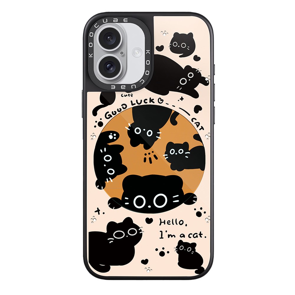 For iPhone 16 Case Compatible with MagSafe Pattern Printing TPU PC High Aluminium-silicon Glass Phone Cover - Style X