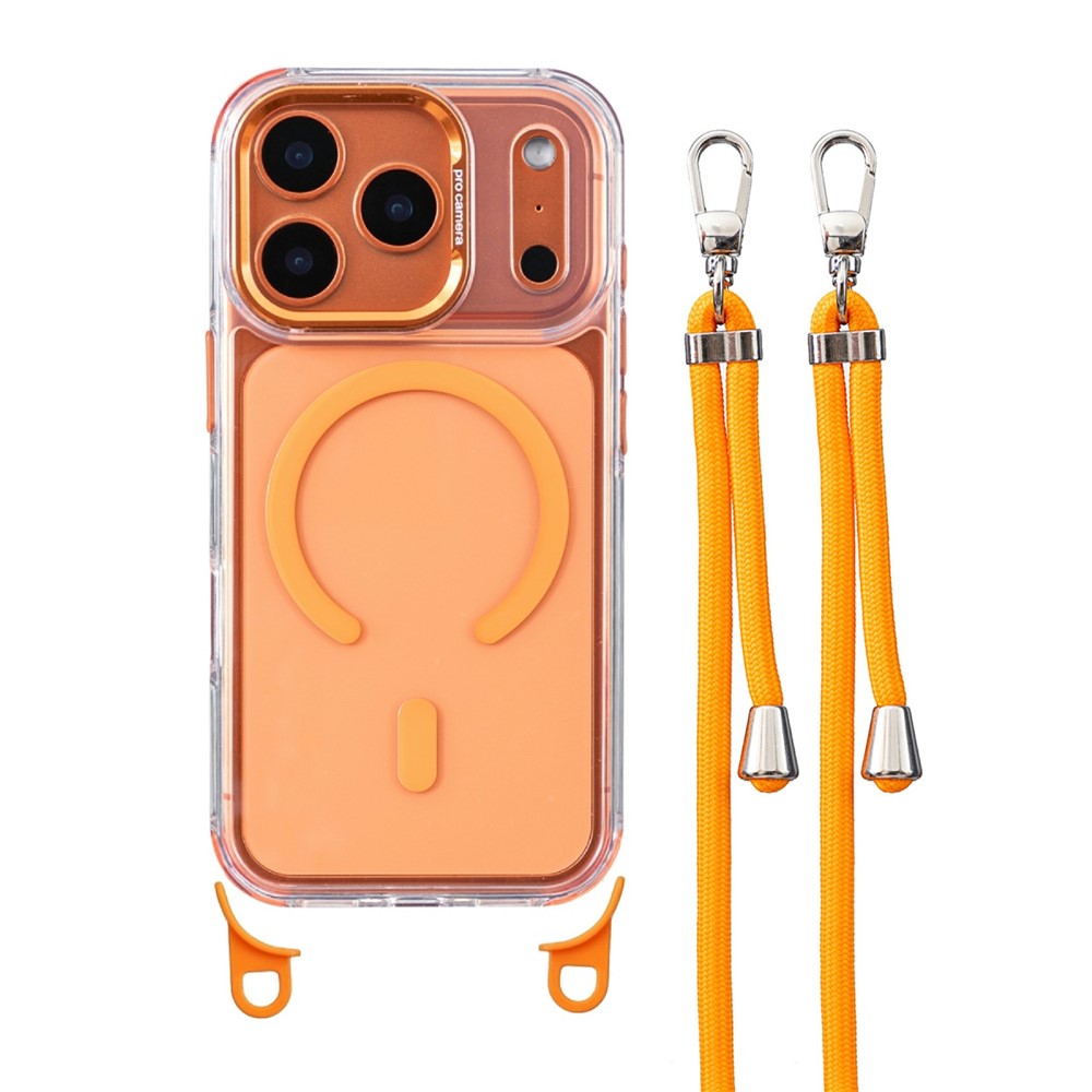 For iPhone 17 Pro Max Clear Case Compatible with MagSafe Shockproof PC+TPU Phone Cover with Long Lanyard - Orange