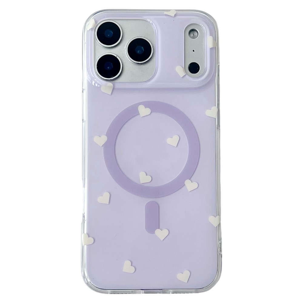 For iPhone 17 Pro Case Little Heart Pattern TPU + PC Protective Phone Cover Compatible with MagSafe - Purple