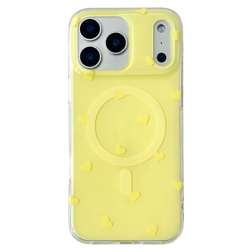 For iPhone 17 Pro Case Little Heart Pattern TPU + PC Protective Phone Cover Compatible with MagSafe - Yellow