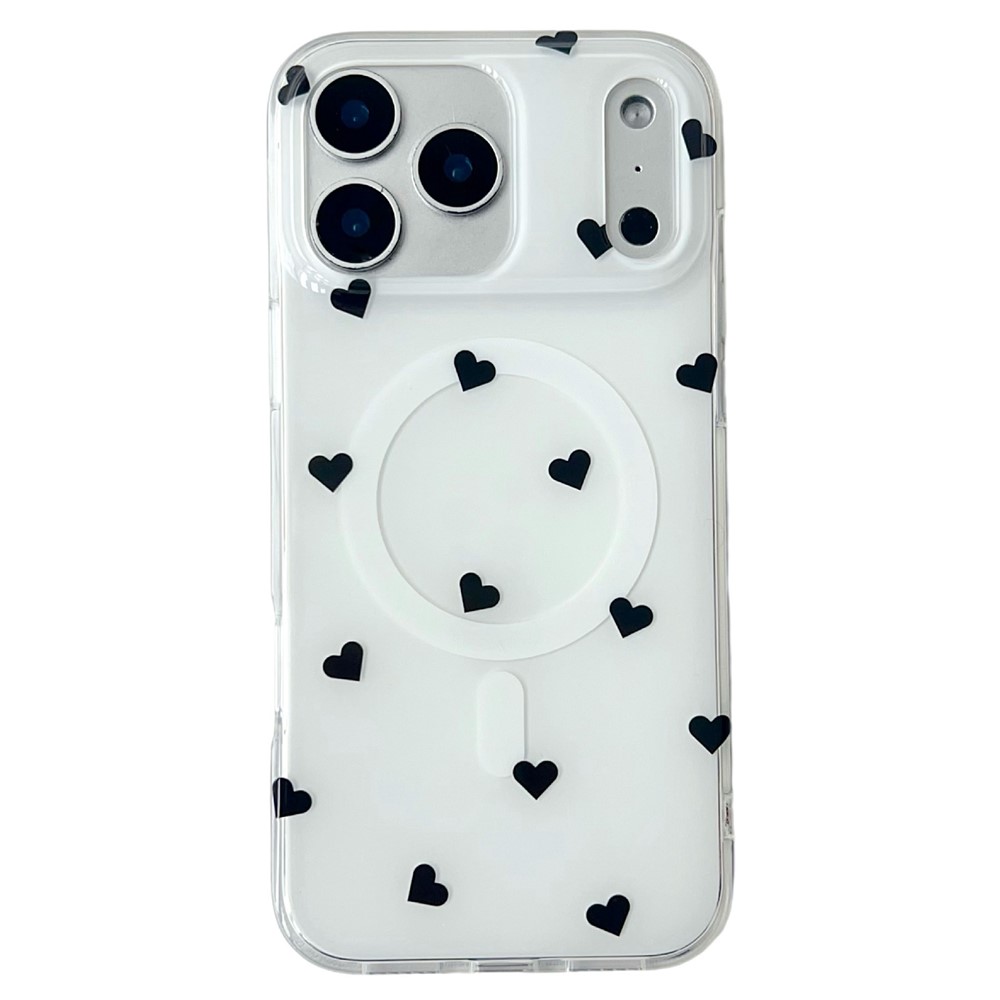 For iPhone 17 Pro Case Little Heart Pattern TPU + PC Protective Phone Cover Compatible with MagSafe - White