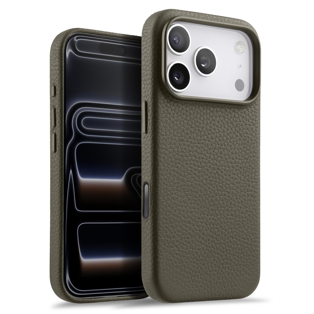 MELKCO For iPhone 17 Pro Max Magnetic Case Genuine Cow Leather + PC Phone Cover with Metal Keys  /  AI Button - Grey