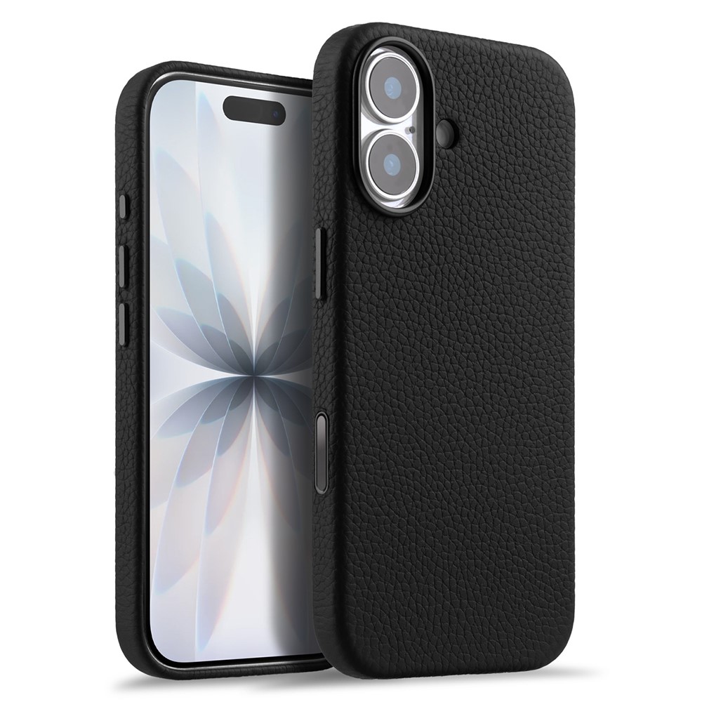 MELKCO For iPhone 17 Magnetic Case Genuine Cow Leather + PC Phone Cover with Metal Keys  /  AI Button - Black
