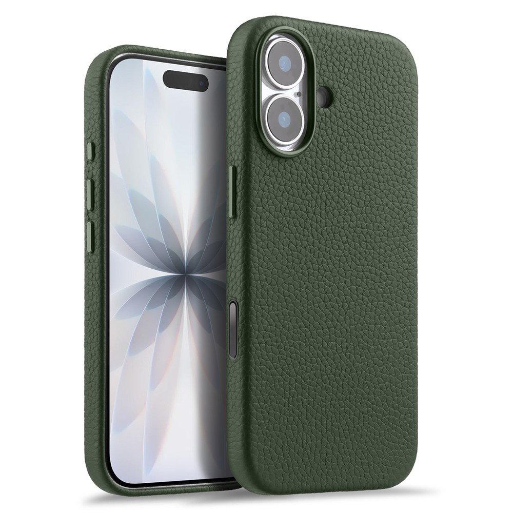 MELKCO For iPhone 17 Magnetic Case Genuine Cow Leather + PC Phone Cover with Metal Keys  /  AI Button - Green