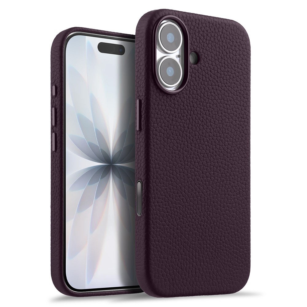 MELKCO For iPhone 17 Magnetic Case Genuine Cow Leather + PC Phone Cover with Metal Keys / AI Button - Purple