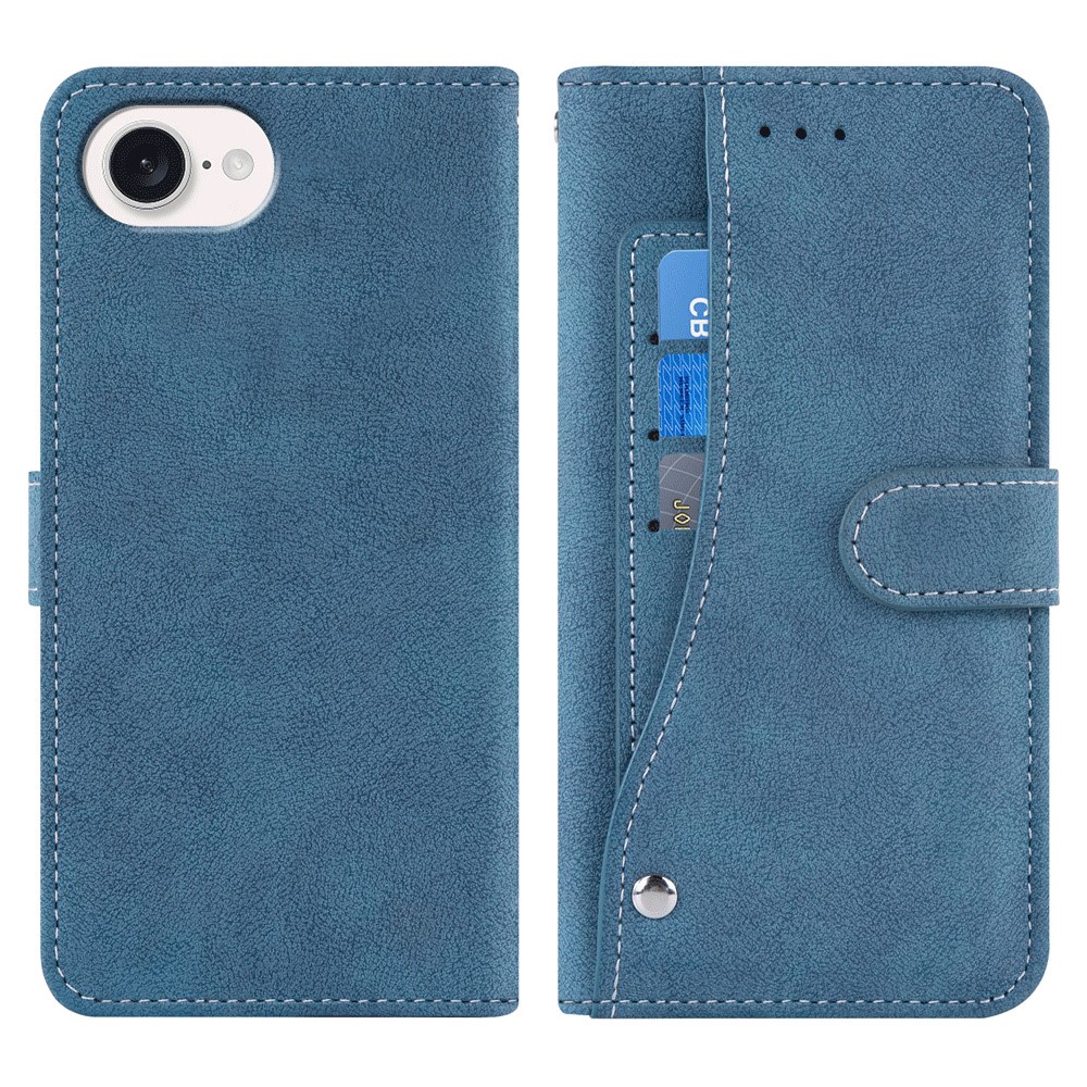 For iPhone 16e Case Retro PU Leather Wallet Phone Cover with Rotating Card Slots Holder - Blue