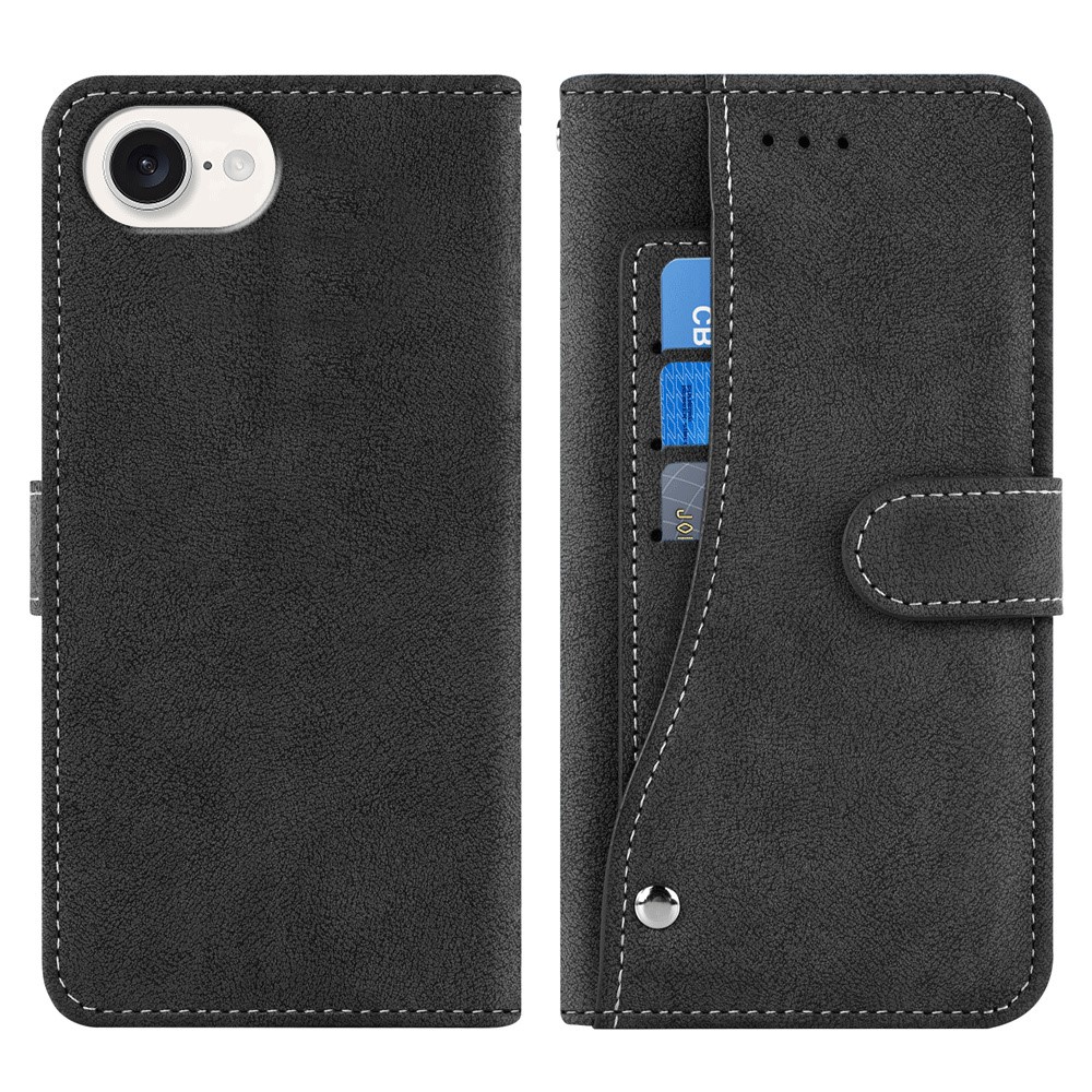 For iPhone 16e Case Retro PU Leather Wallet Phone Cover with Rotating Card Slots Holder - Black