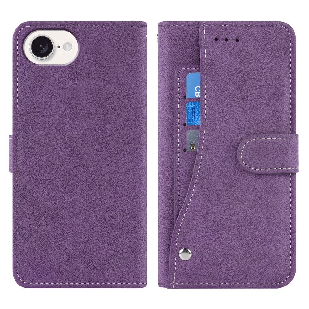 For iPhone 16e Case Retro PU Leather Wallet Phone Cover with Rotating Card Slots Holder - Purple