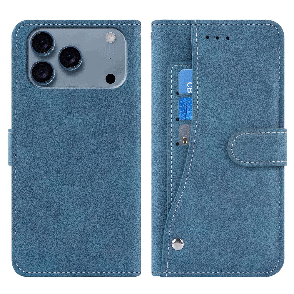 For iPhone 17 Pro Case Retro PU Leather Wallet Phone Cover with Rotating Card Slots Holder - Blue
