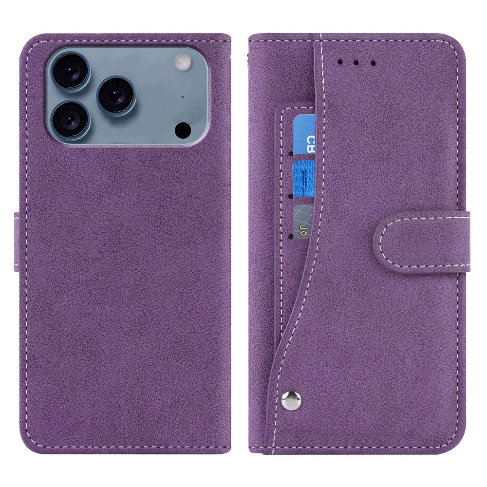 For iPhone 17 Pro Case Retro PU Leather Wallet Phone Cover with Rotating Card Slots Holder - Purple