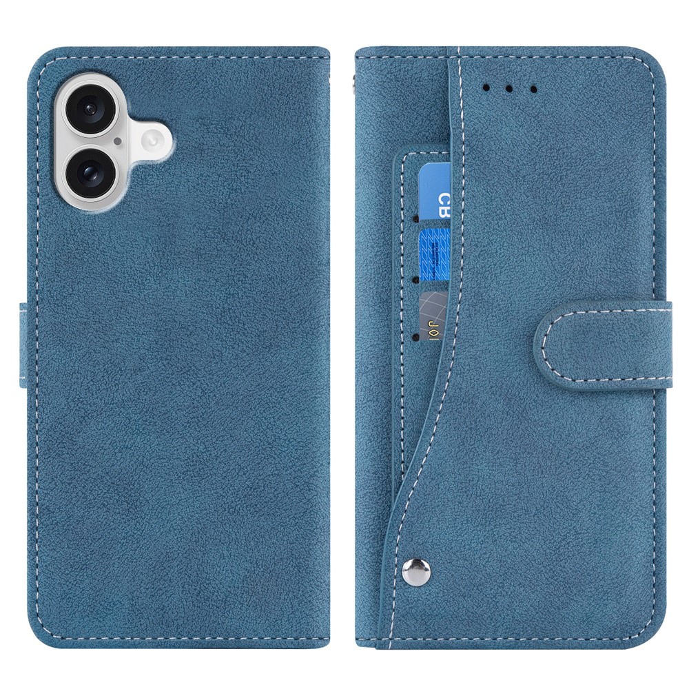 For iPhone 16 Plus Case Retro PU Leather Wallet Phone Cover with Rotating Card Slots Holder - Blue