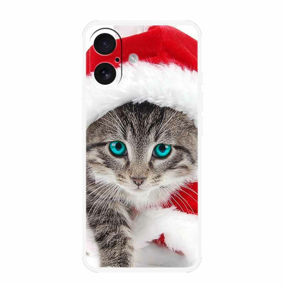 For iPhone 17 Case TPU Pattern Printed Shockproof Phone Cover - Red Hat Cat