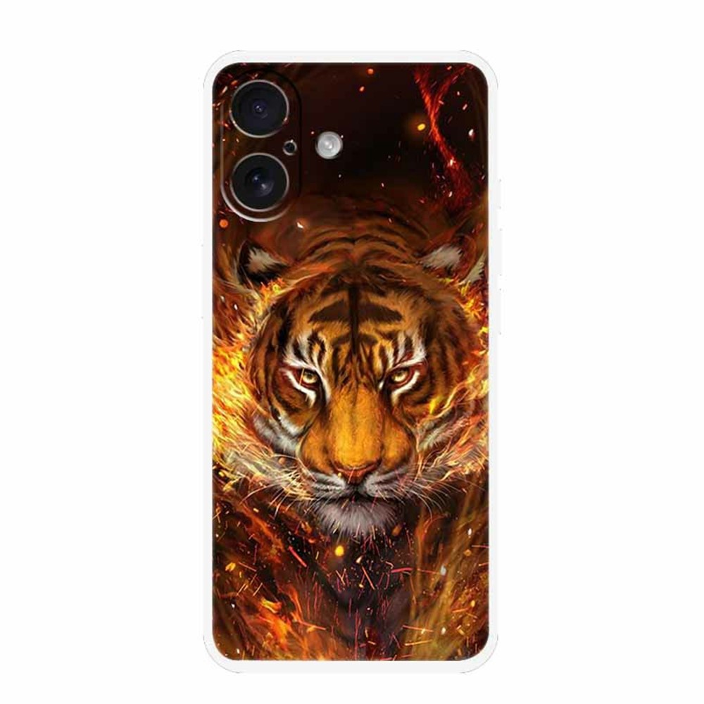 For iPhone 17 Case TPU Pattern Printed Shockproof Phone Cover - Flame Tiger