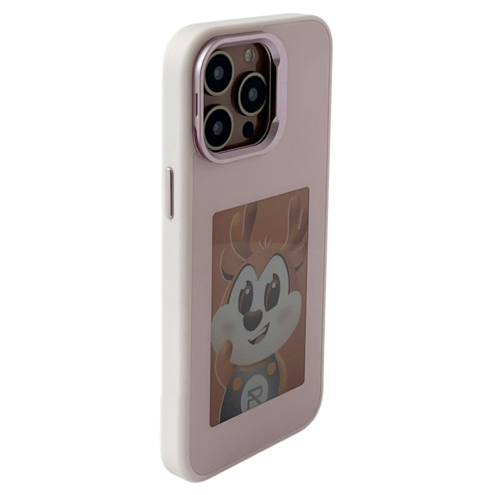 For iPhone 14 Pro Smart E-Ink Magnetic Case Lens Kickstand 4 Color HD 4 inch Display NFC DIY Customized Screen - Pink