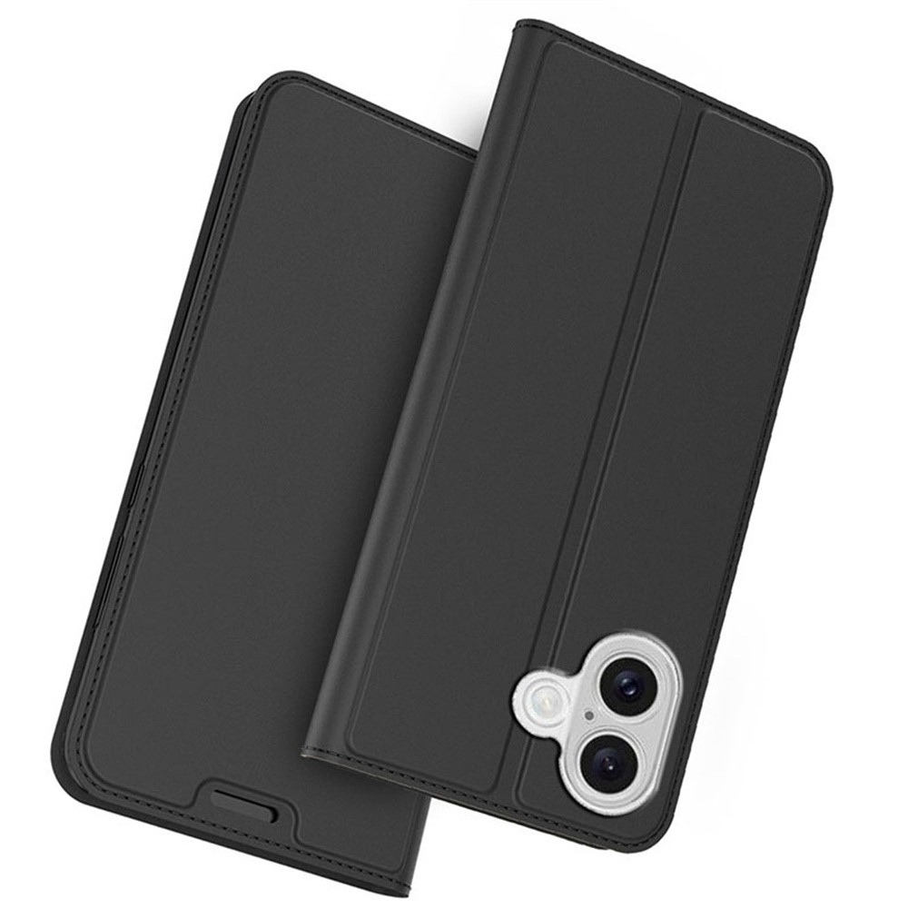 For 	iPhone 17 Case PU Leather Phone Cover with Card Holder Stand - Black