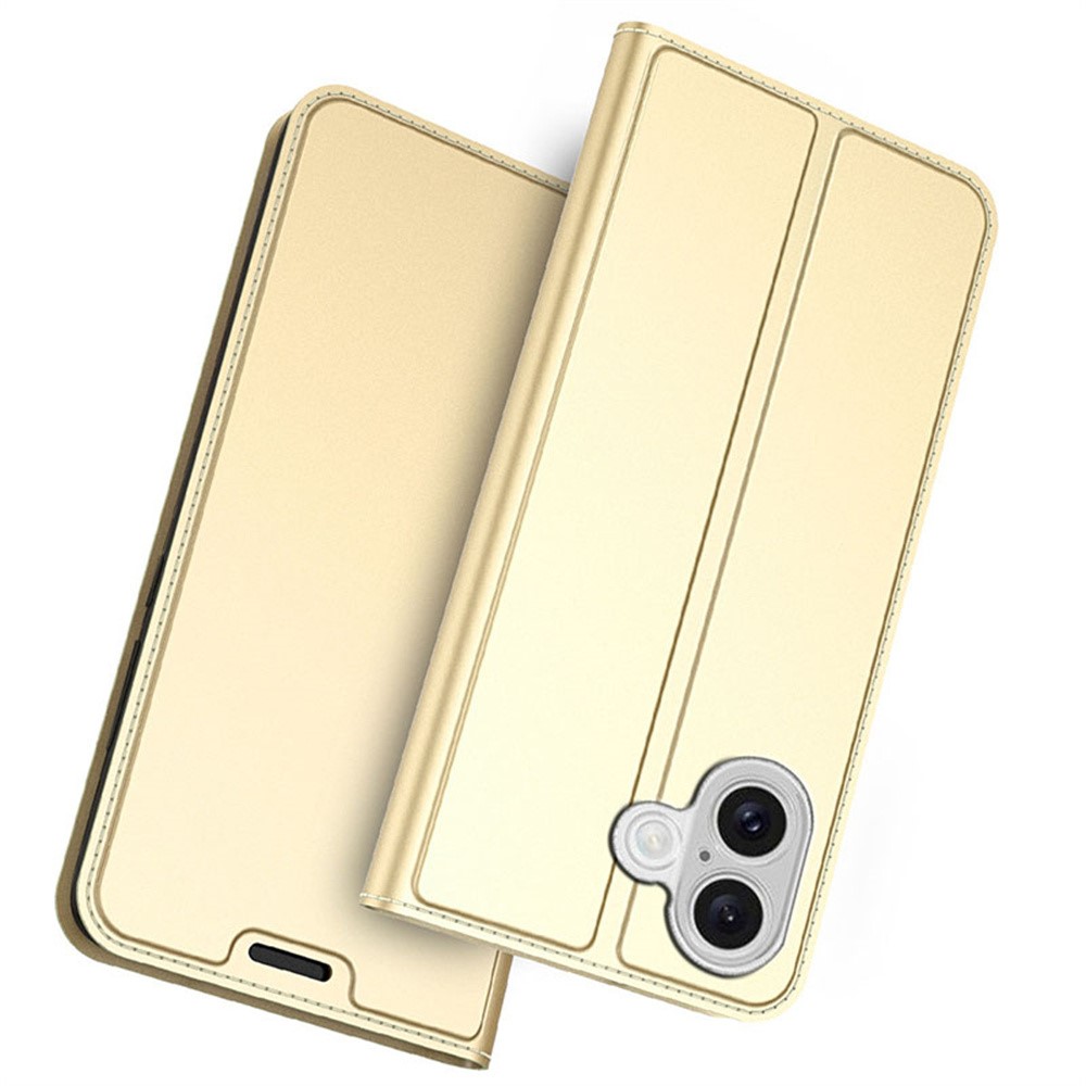 For 	iPhone 17 Case PU Leather Phone Cover with Card Holder Stand - Gold