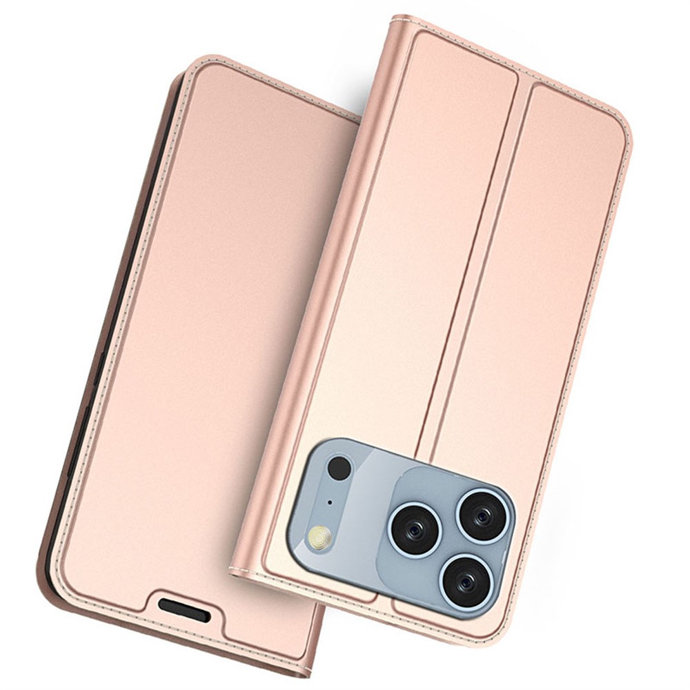 For iPhone 17 Pro Max Case PU Leather Phone Cover with Card Holder Stand - Rose Gold
