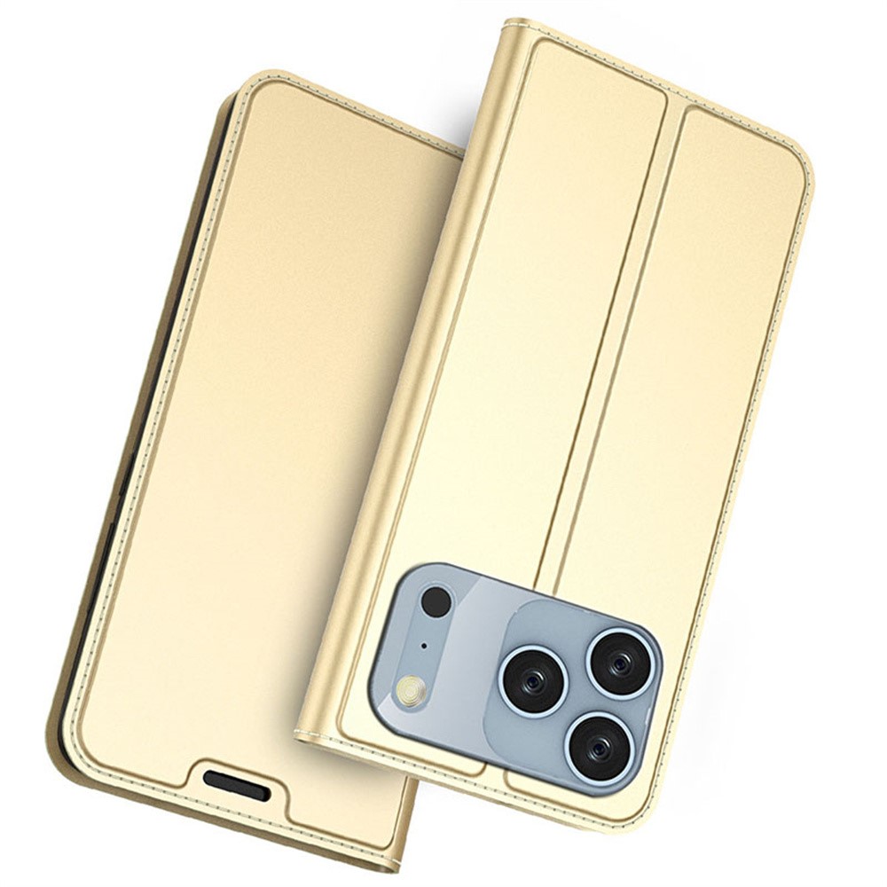 For iPhone 17 Pro Max Case PU Leather Phone Cover with Card Holder Stand - Gold