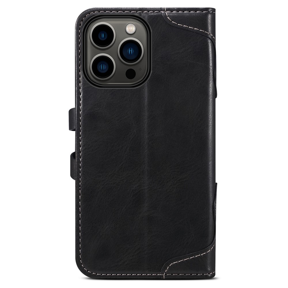 SUTENI Q03 Series PU Leather Case for iPhone 14 Pro, Button Closure Foldable Stand Wallet Drop-proof Cover - Black-8