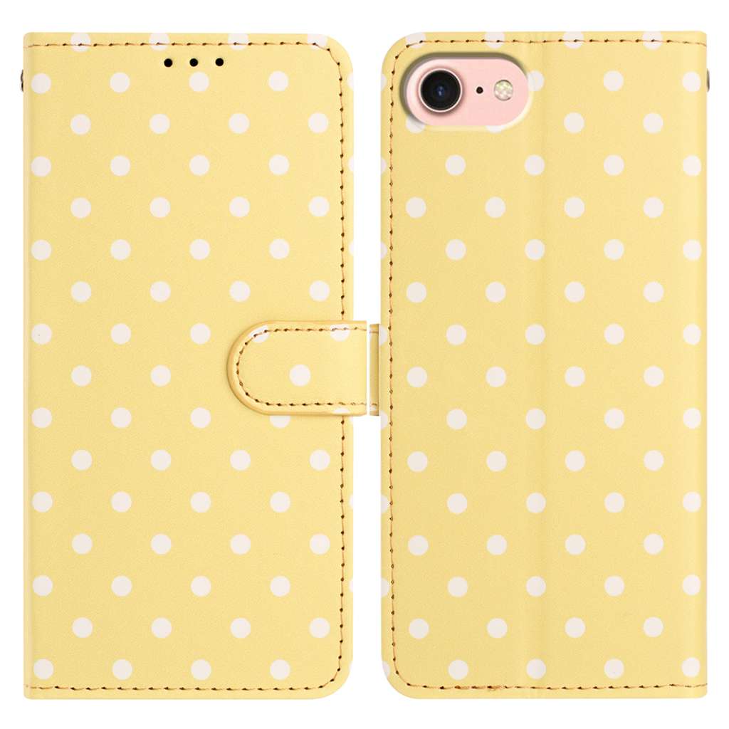 For iPhone 16e Leather Case Polka Dot Pattern Wallet Stand Folio Phone Cover - Yellow
