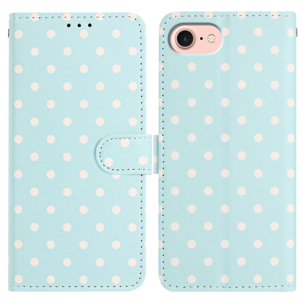For iPhone 16e Leather Case Polka Dot Pattern Wallet Stand Folio Phone Cover - Blue