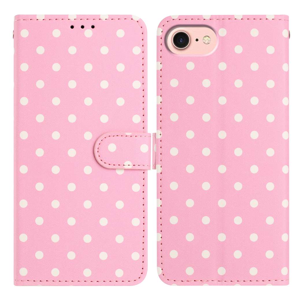 For iPhone 16e Leather Case Polka Dot Pattern Wallet Stand Folio Phone Cover - Pink