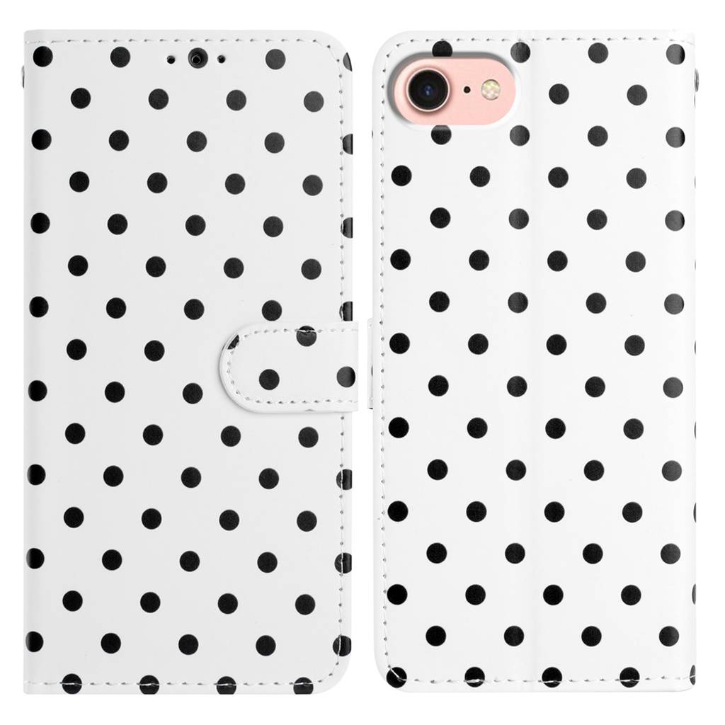 For iPhone 16e Leather Case Polka Dot Pattern Wallet Stand Folio Phone Cover - White
