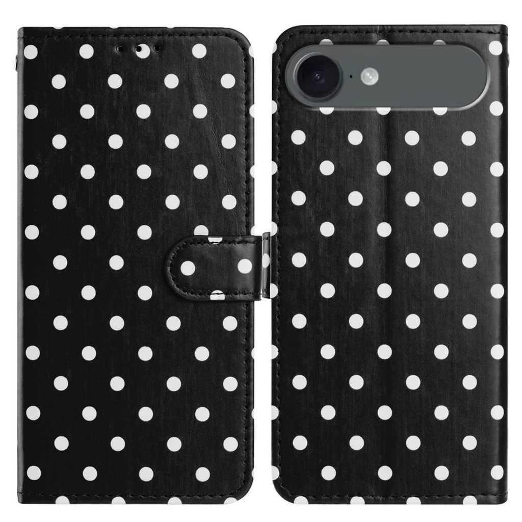 For iPhone Air Leather Case Polka Dot Pattern Wallet Stand Folio Phone Cover - Black