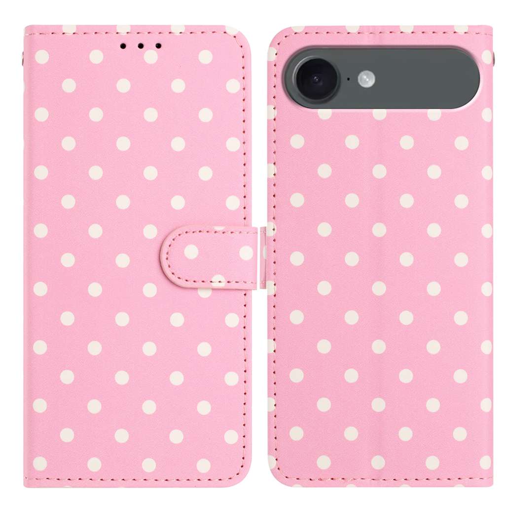For iPhone Air Leather Case Polka Dot Pattern Wallet Stand Folio Phone Cover - Pink
