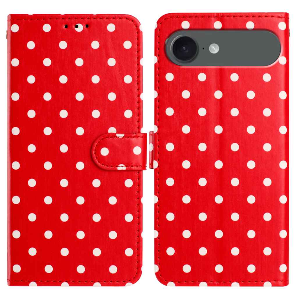 For iPhone Air Leather Case Polka Dot Pattern Wallet Stand Folio Phone Cover - Red