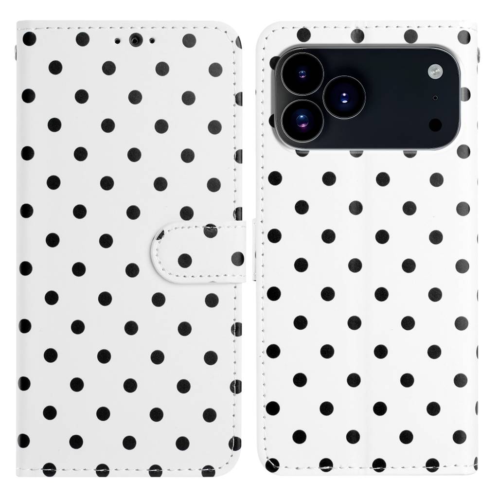 For iPhone 17 Pro Max Leather Case Polka Dot Pattern Wallet Stand Folio Phone Cover - White