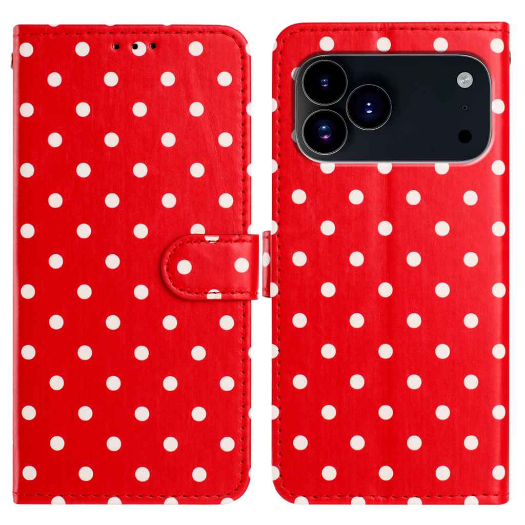 For iPhone 17 Pro Max Leather Case Polka Dot Pattern Wallet Stand Folio Phone Cover - Red