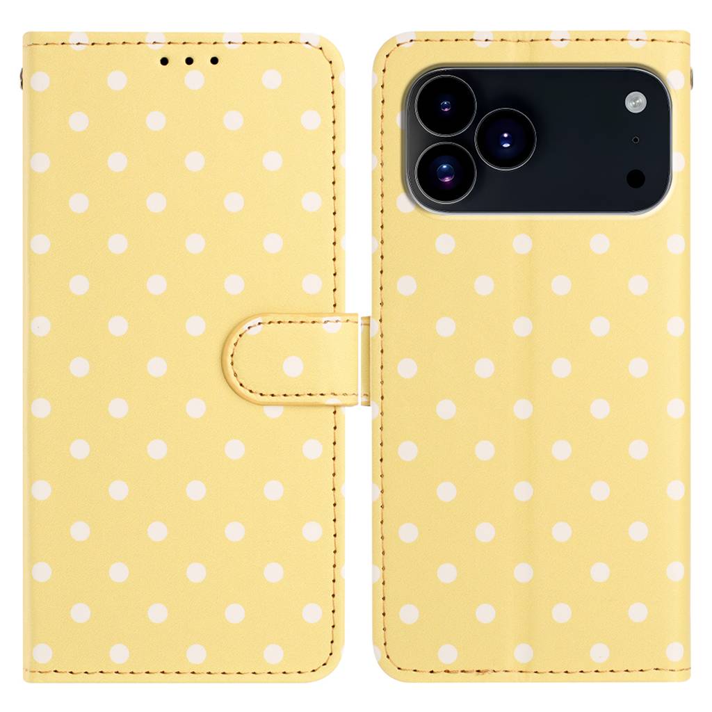For iPhone 17 Pro Leather Case Polka Dot Pattern Wallet Stand Folio Phone Cover - Yellow