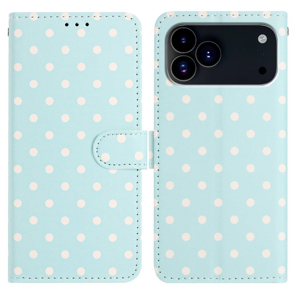 For iPhone 17 Pro Leather Case Polka Dot Pattern Wallet Stand Folio Phone Cover - Blue