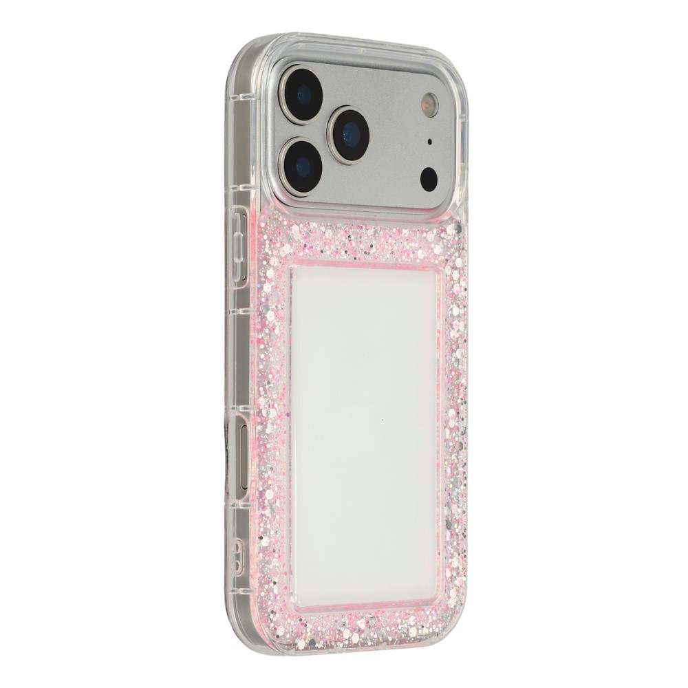 For iPhone 17 Pro Max Case Glitter Epoxy Soft TPU Clear Back Cover - Pink