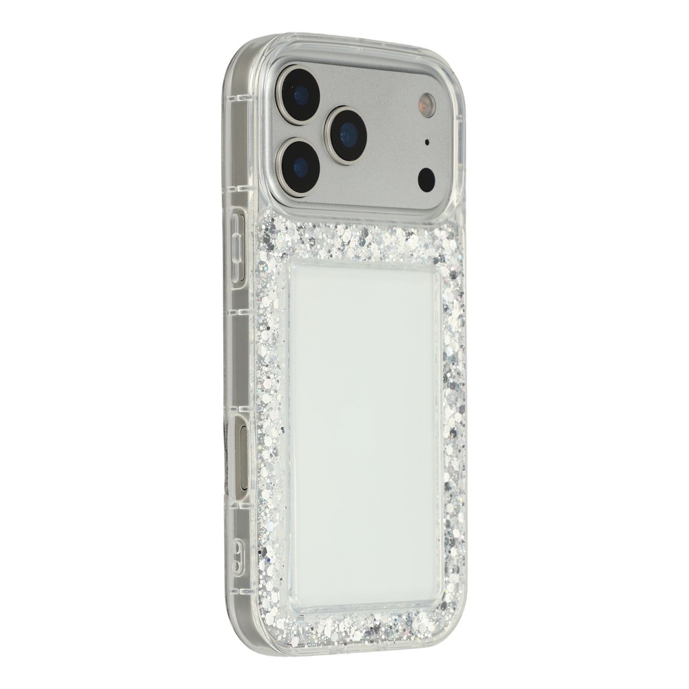 For iPhone 17 Pro Max Case Glitter Epoxy Soft TPU Clear Back Cover - White