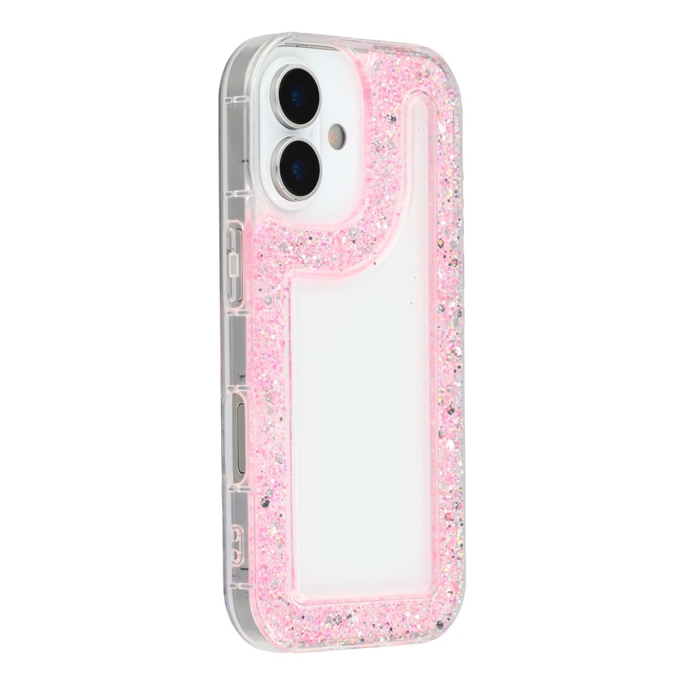 For iPhone 17 Case Glitter Epoxy Soft TPU Clear Back Cover - Pink