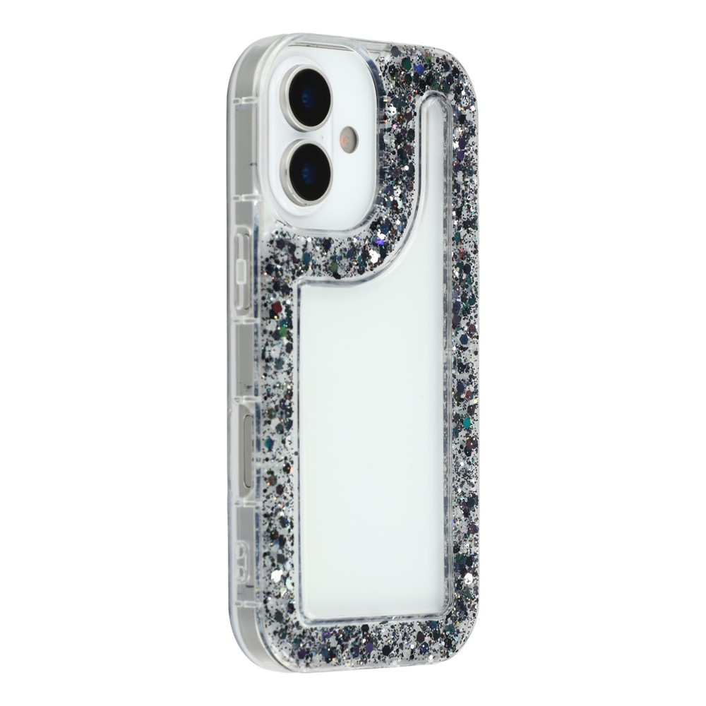 For iPhone 17 Case Glitter Epoxy Soft TPU Clear Back Cover - Black