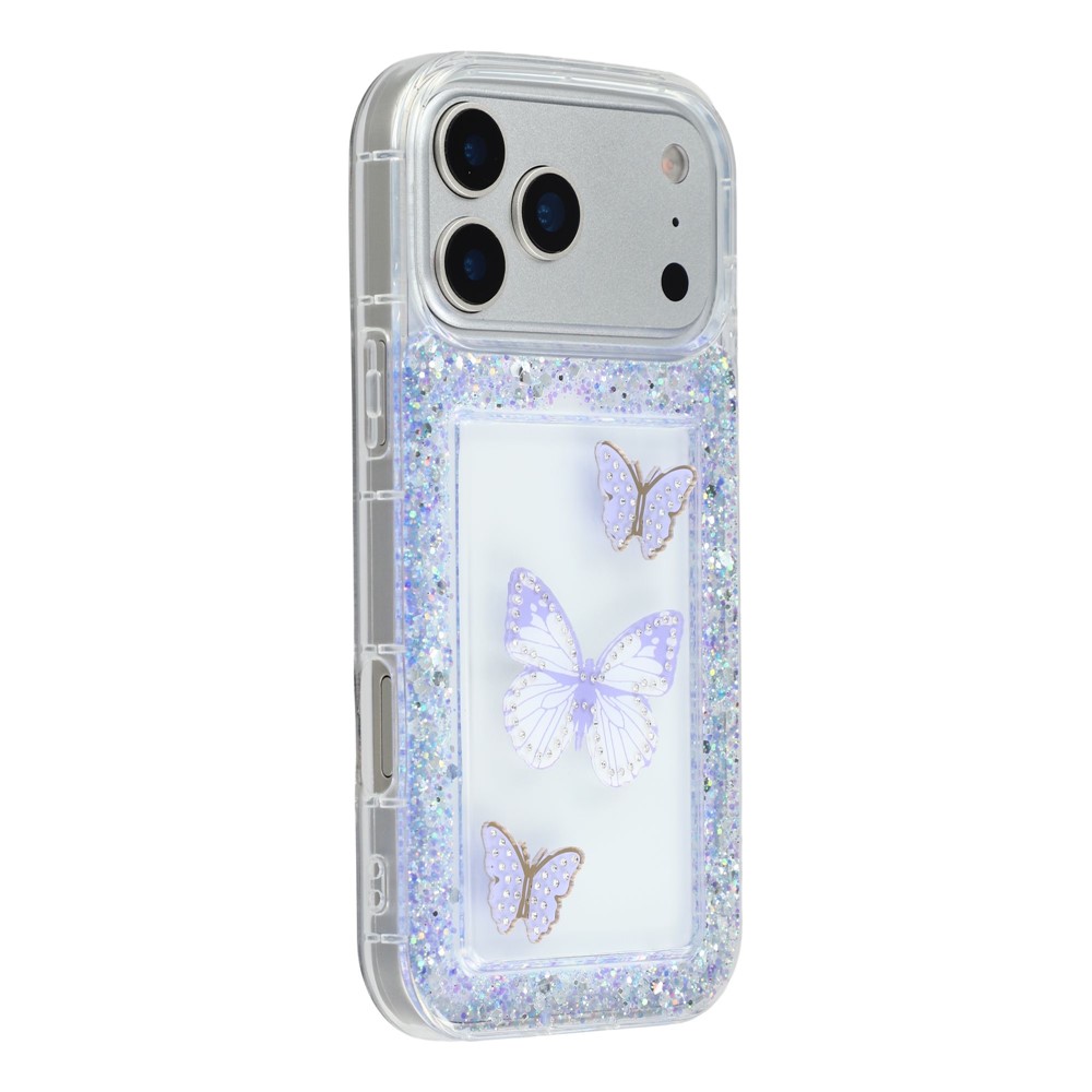 For iPhone 17 Pro Case DIY Butterfly Glitter Epoxy Soft TPU Phone Back Cover - Purple