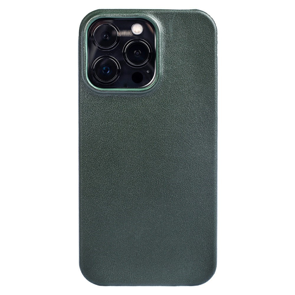For iPhone 16 Pro Case Nappa Texture Genuine Cow Leather + PC Phone Cover - Dark Green