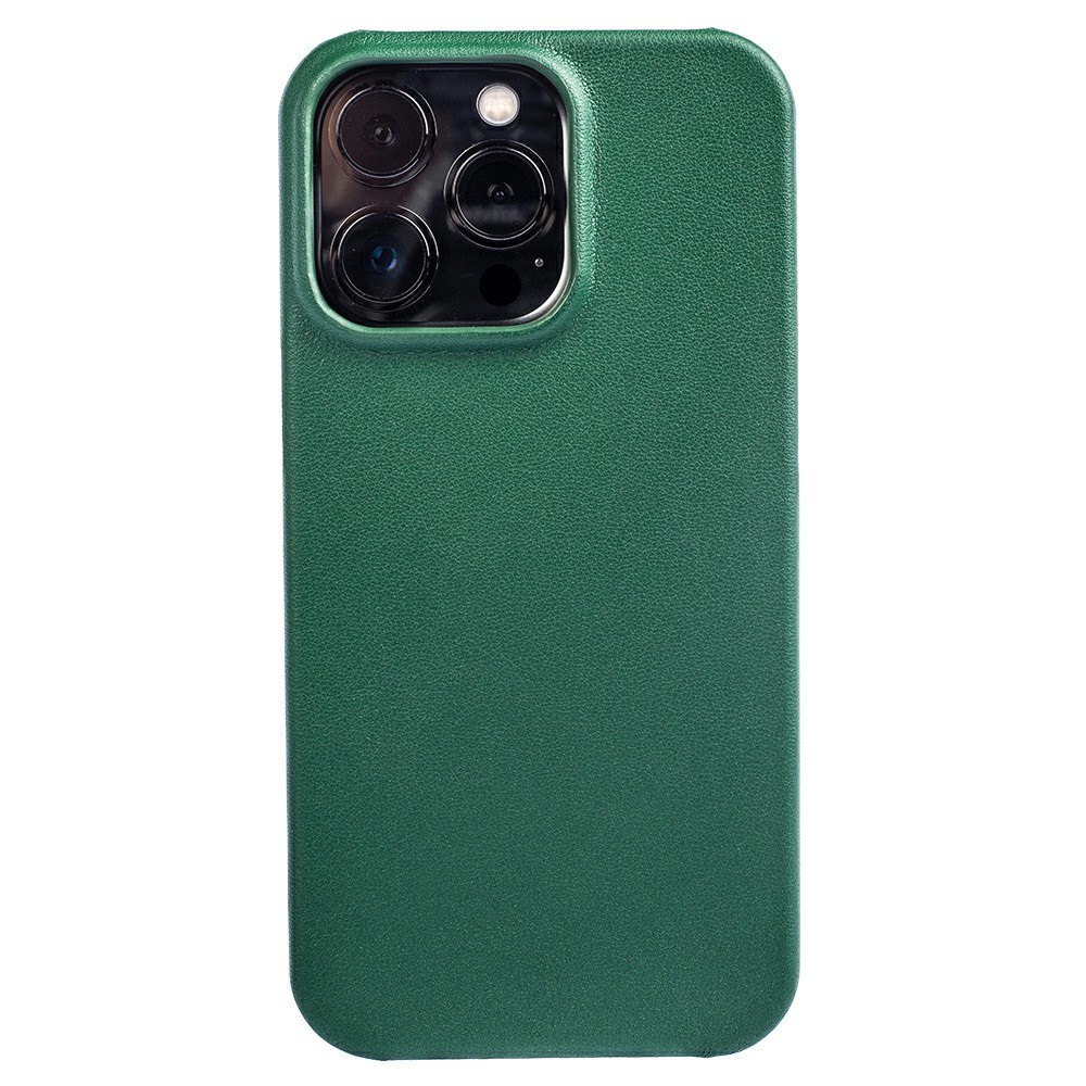 For iPhone 16 Pro Case Nappa Texture Genuine Cow Leather + PC Phone Cover - Green