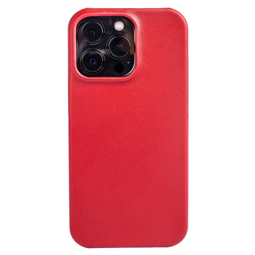 For iPhone 16 Pro Case Nappa Texture Genuine Cow Leather + PC Phone Cover - Red