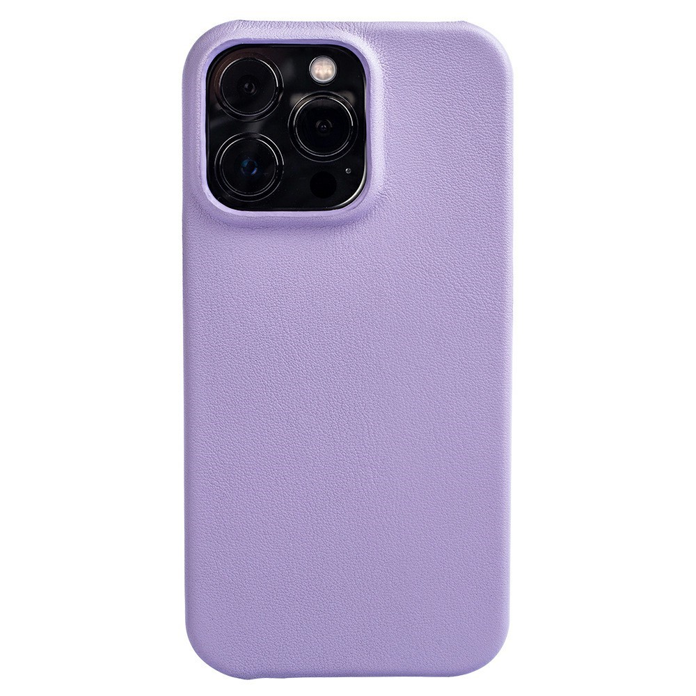 For iPhone 16 Pro Case Nappa Texture Genuine Cow Leather + PC Phone Cover - Purple