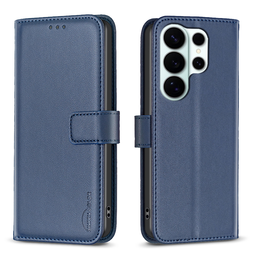 For Samsung Galaxy S26 Ultra Phone Case BINFEN COLOR BF17 Wallet Folio Flip Leather Cover - Blue