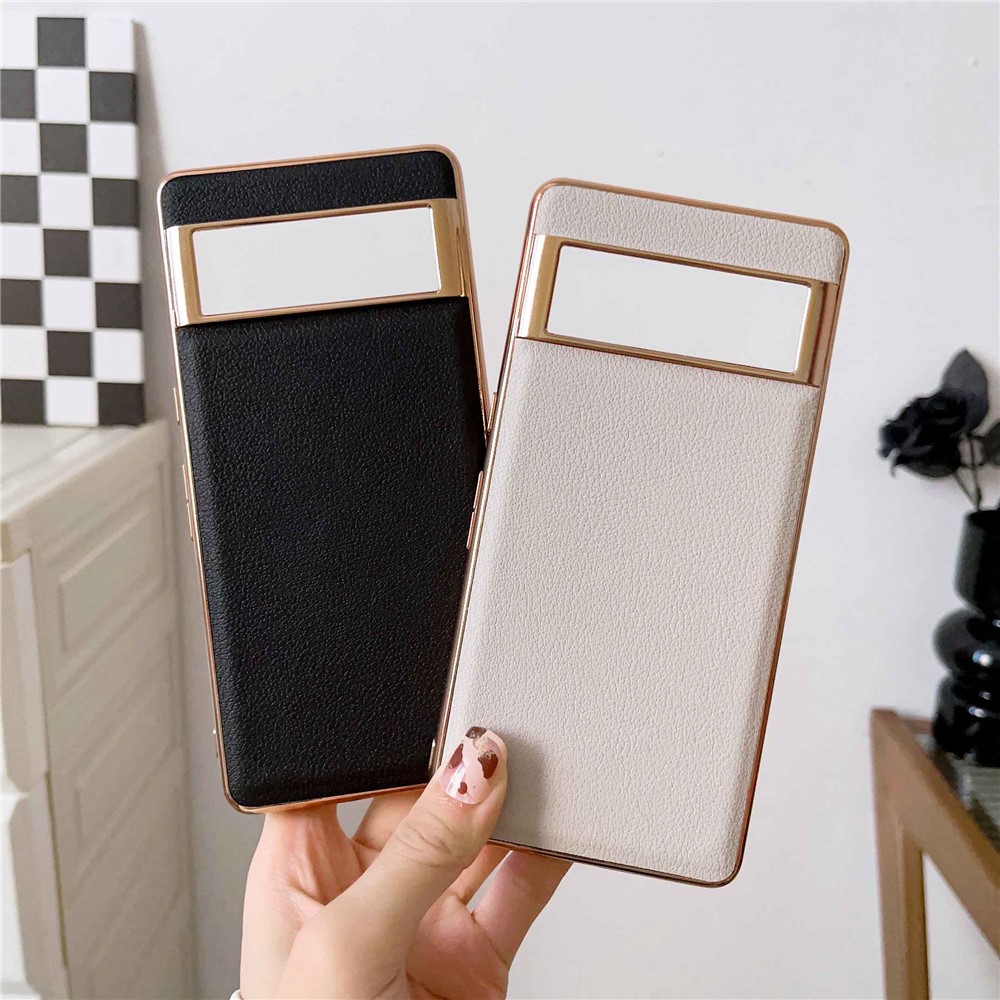 For Google Pixel 7 Pro 5G Nano Electroplating Protective Case Textured Genuine Cowhide Leather Coating PC+TPU Phone Back Cover - Black-3